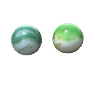 Vintage Glass Ribbon Marbles. Green, white, yellow. Set of 2 (O)